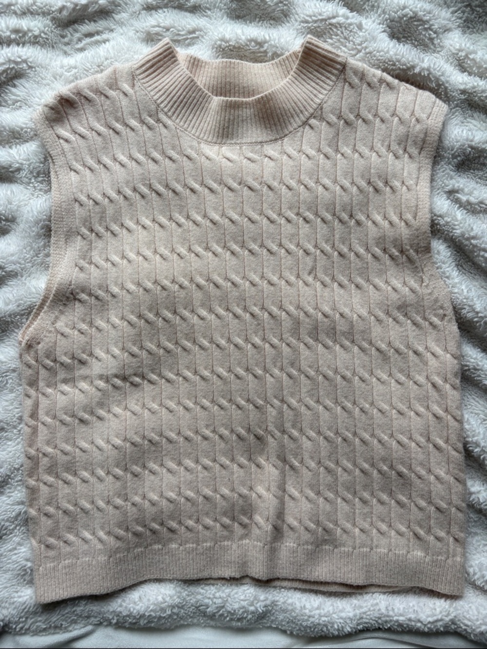 Francesca's Collections Light Beige Cable-Knit Mock-Neck Sweater Vest